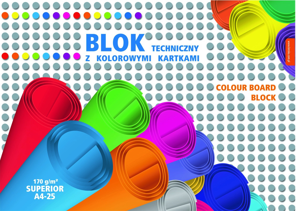 Blok techniczny A4  kolorowy 25 kartek Superior Kreska